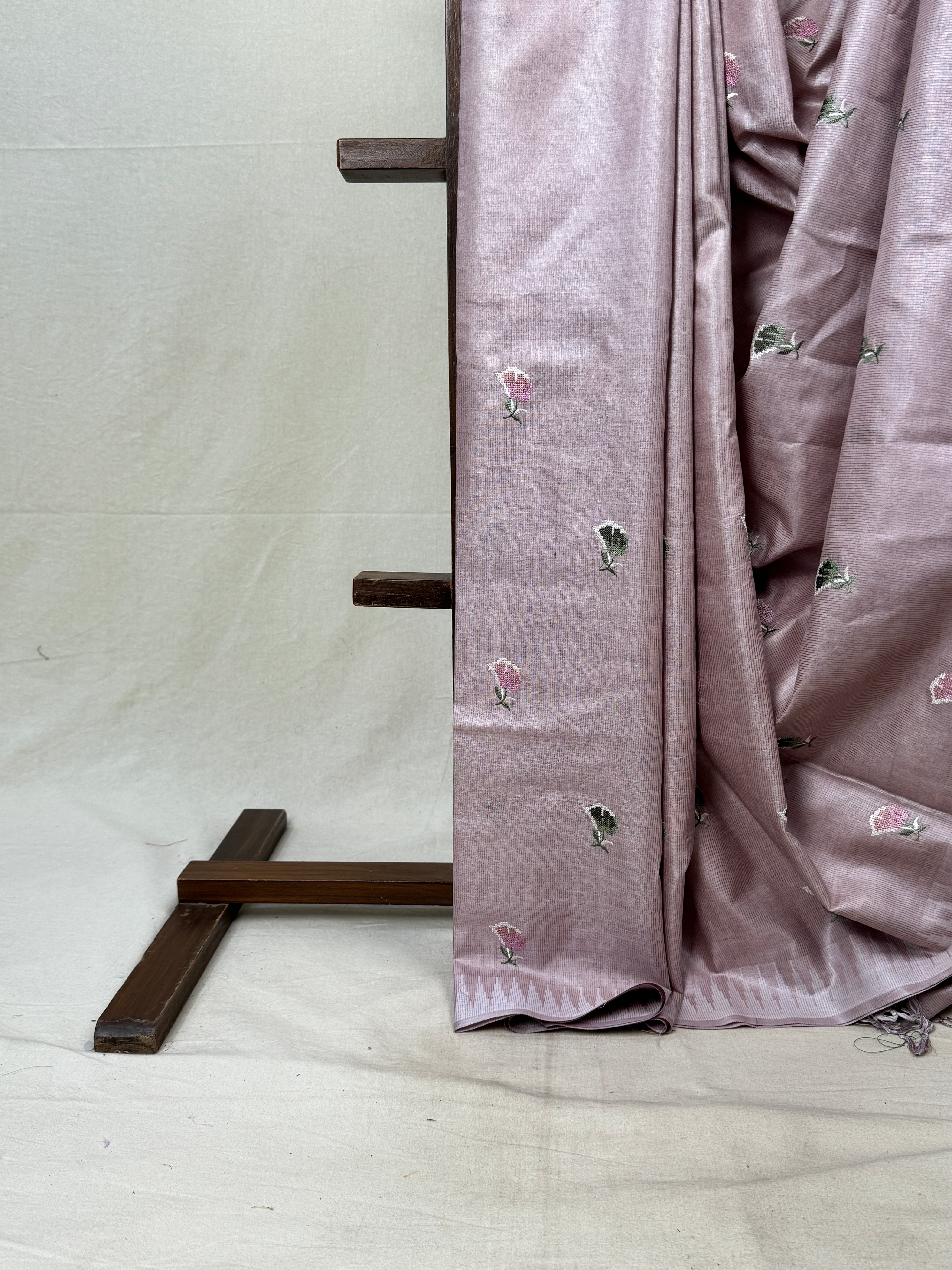 Pastel Lilac Machine Embroidered Tussar Silk Saree - SRPLMETSS1515
