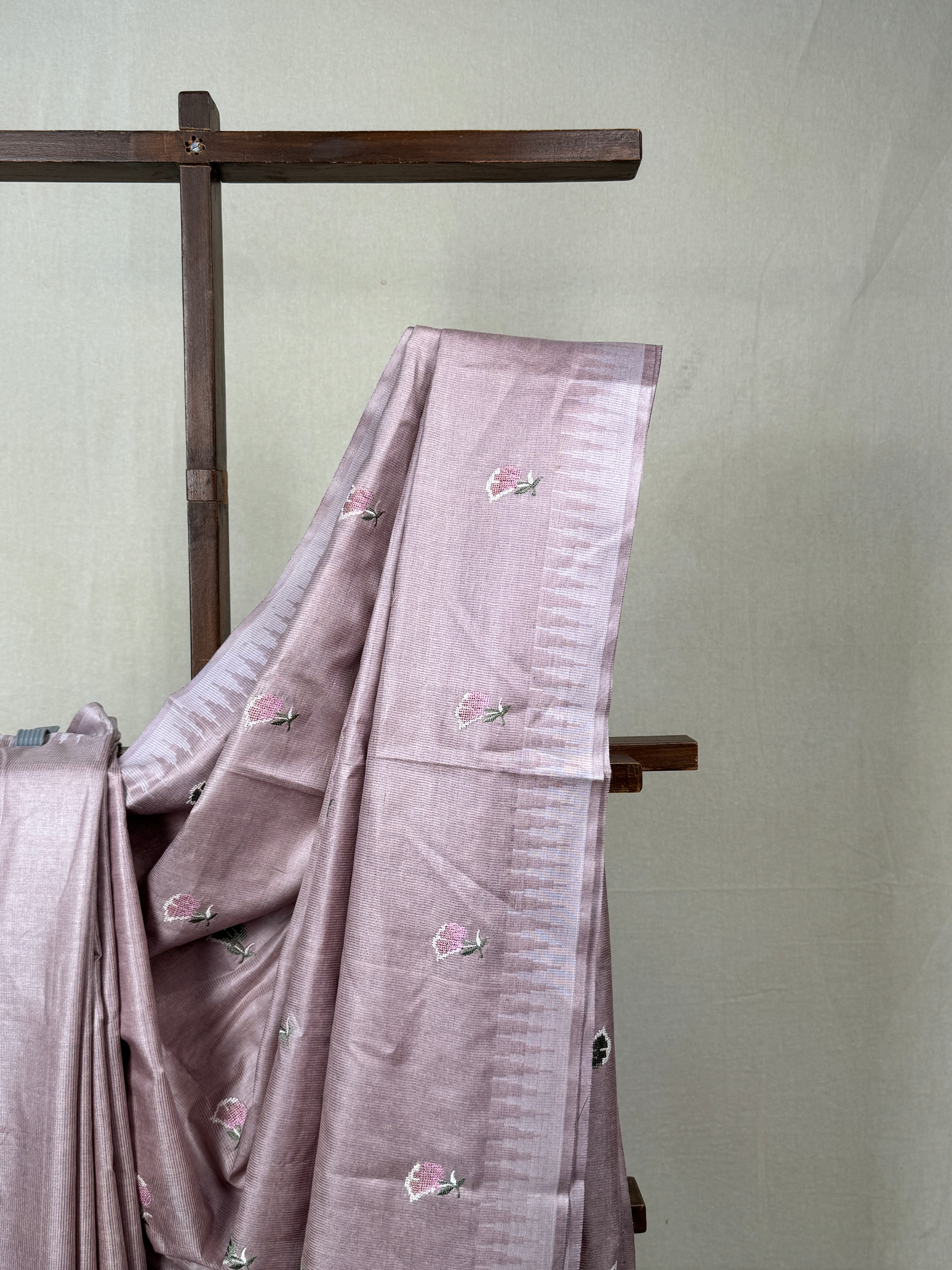 Pastel Lilac Machine Embroidered Tussar Silk Saree - SRPLMETSS1515