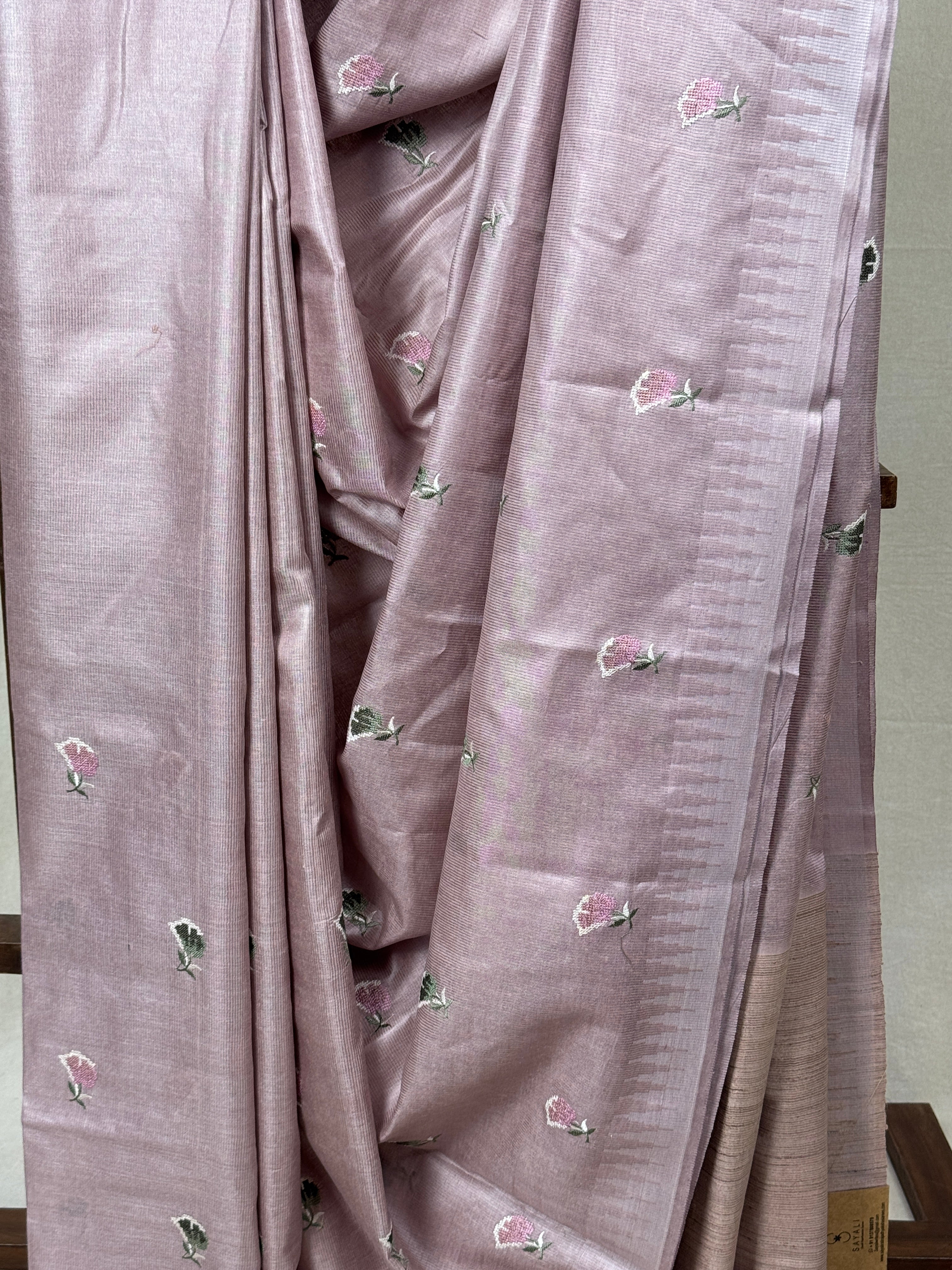 Pastel Lilac Machine Embroidered Tussar Silk Saree - SRPLMETSS1515