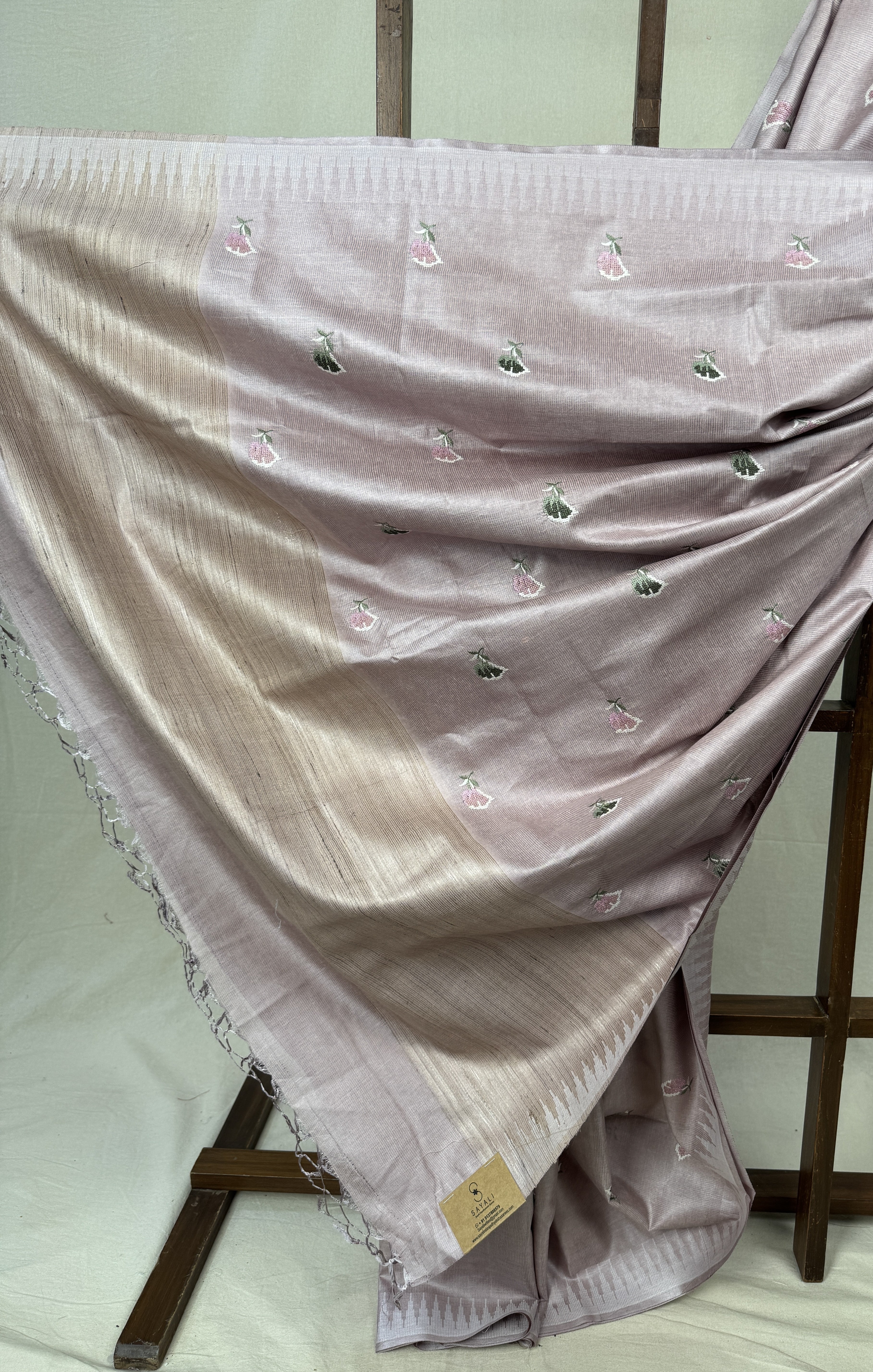 Pastel Lilac Machine Embroidered Tussar Silk Saree - SRPLMETSS1515