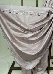 Pastel Lilac Machine Embroidered Tussar Silk Saree - SRPLMETSS1515