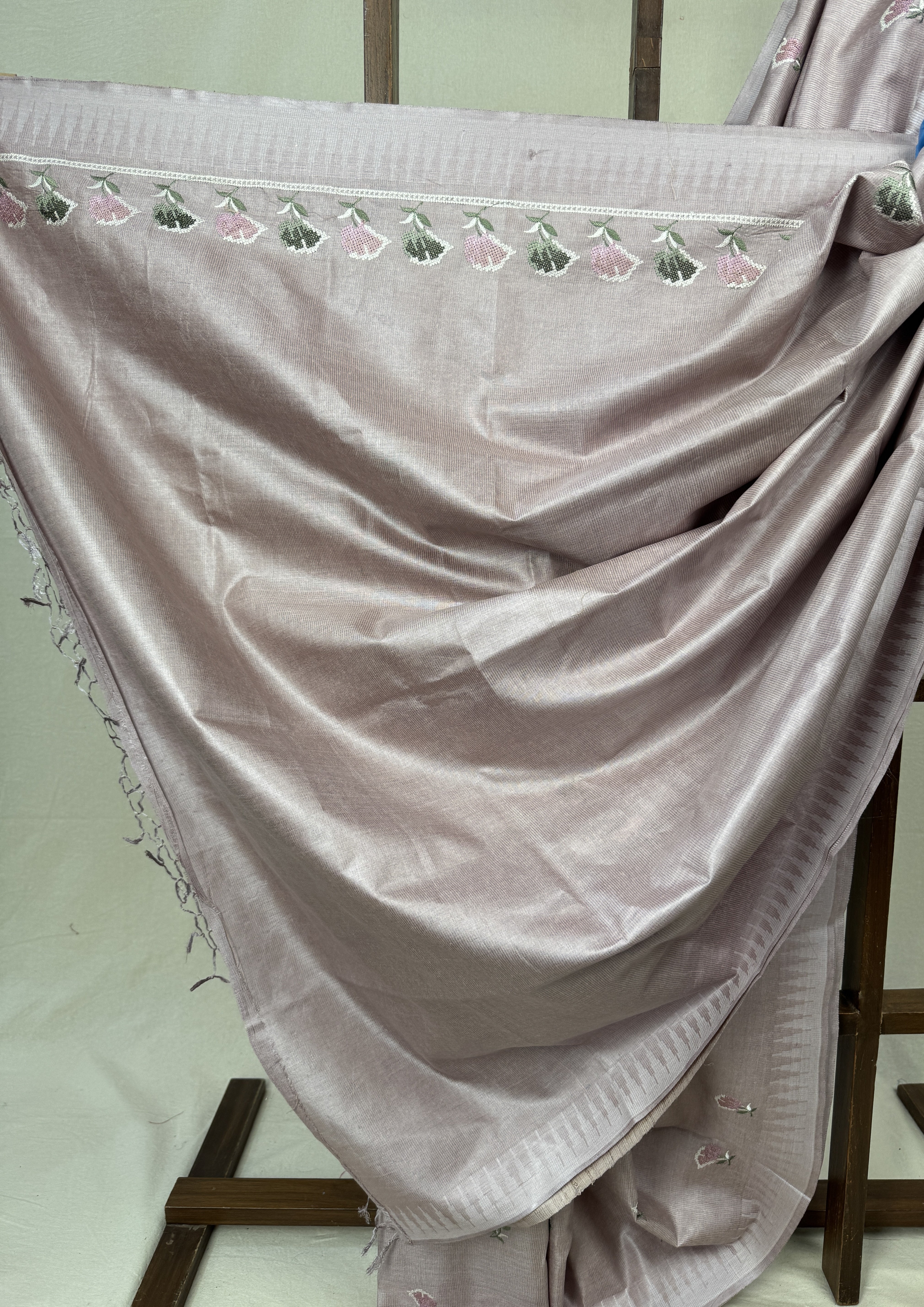 Pastel Lilac Machine Embroidered Tussar Silk Saree - SRPLMETSS1515