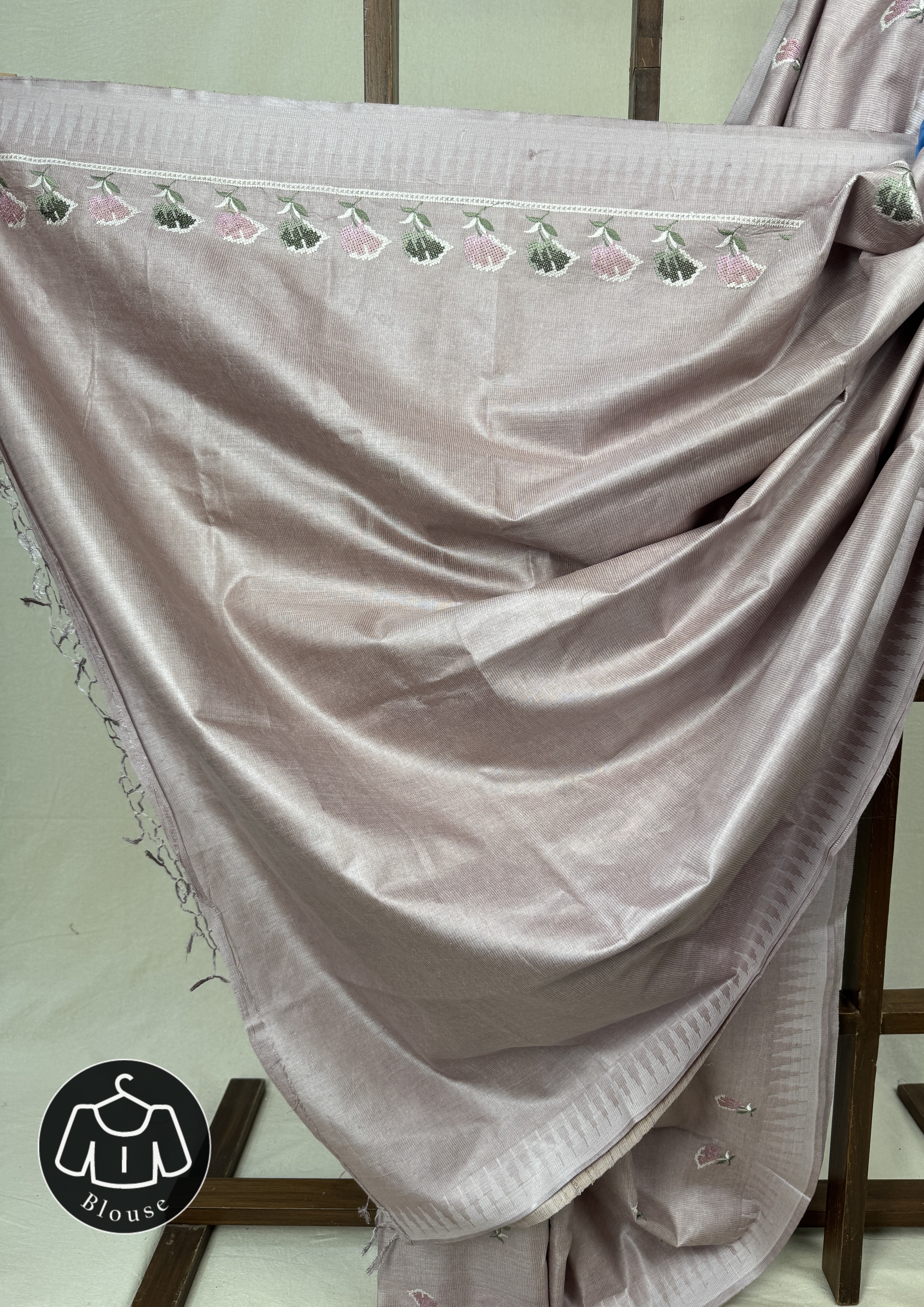 Pastel Lilac Machine Embroidered Tussar Silk Saree - SRPLMETSS1515