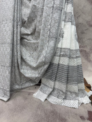 Grey-White HBP Cotton Saree - SRGWCS1449