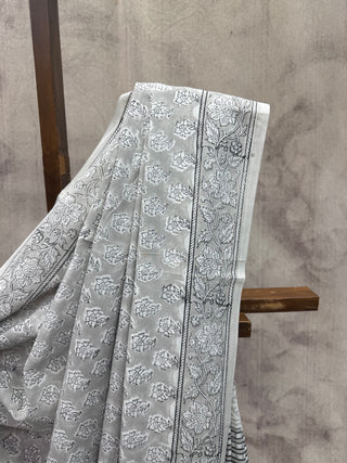 Grey-White HBP Cotton Saree - SRGWCS1449