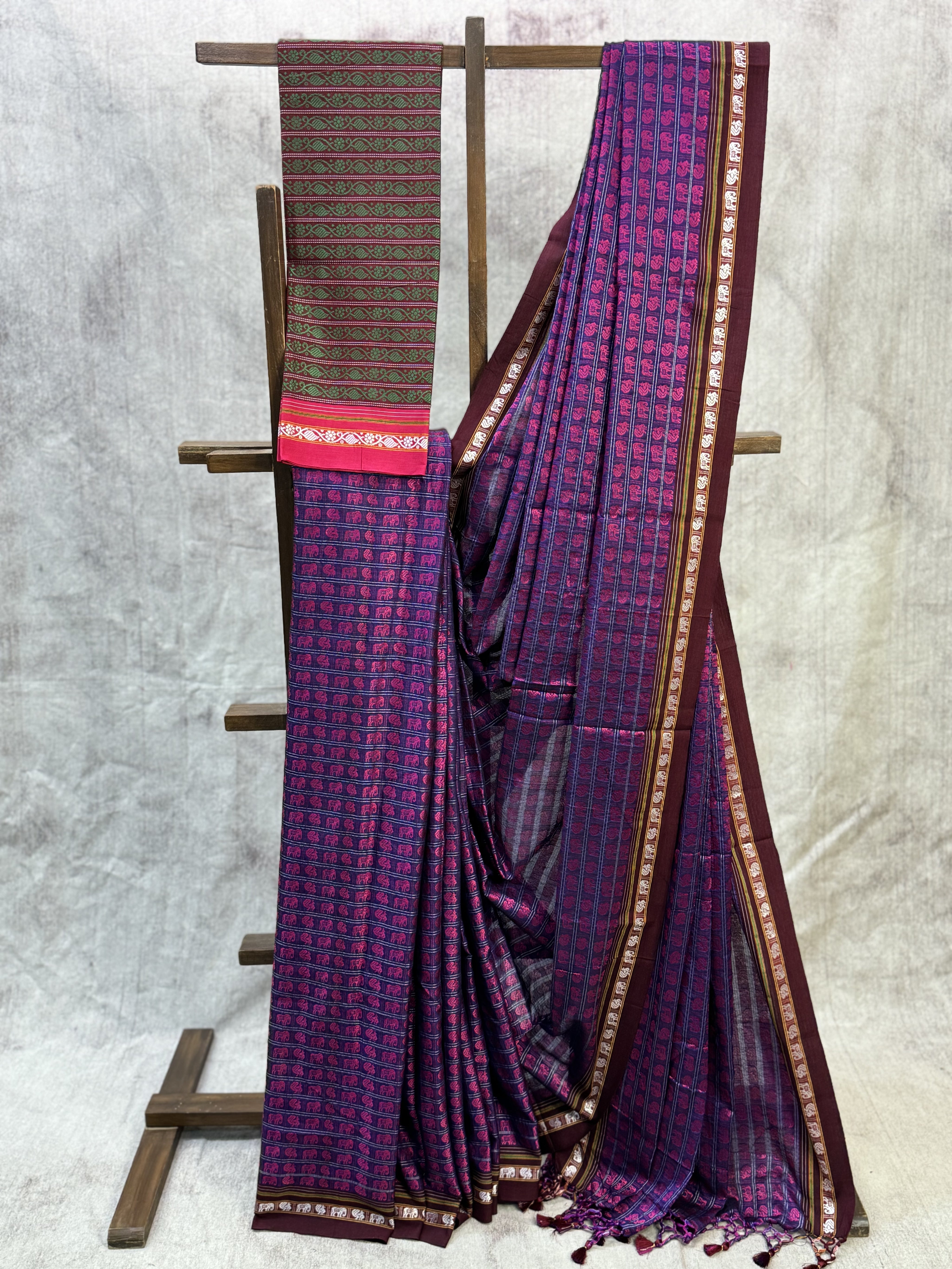 Purple-Pink Hathi Mor Khun Saree - SRPPHMKS34