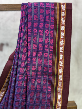 Purple-Pink Hathi Mor Khun Saree - SRPPHMKS34