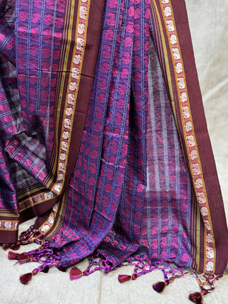 Purple-Pink Hathi Mor Khun Saree - SRPPHMKS34