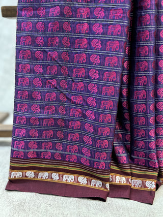 Purple-Pink Hathi Mor Khun Saree - SRPPHMKS34