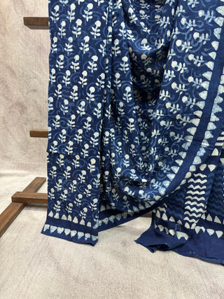 Indigo HBP Cotton Saree - SRICS1454