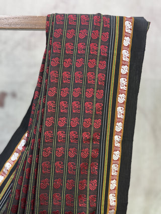 Black-Red Hathi Mor Khun Saree-SRBRHMKS31