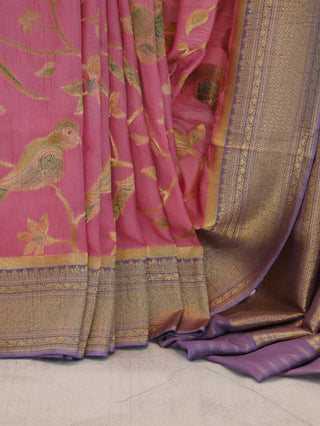 Rose Pink Tussar Silk Saree With Banarasi Pallu And Border - SRRPTSSBP22