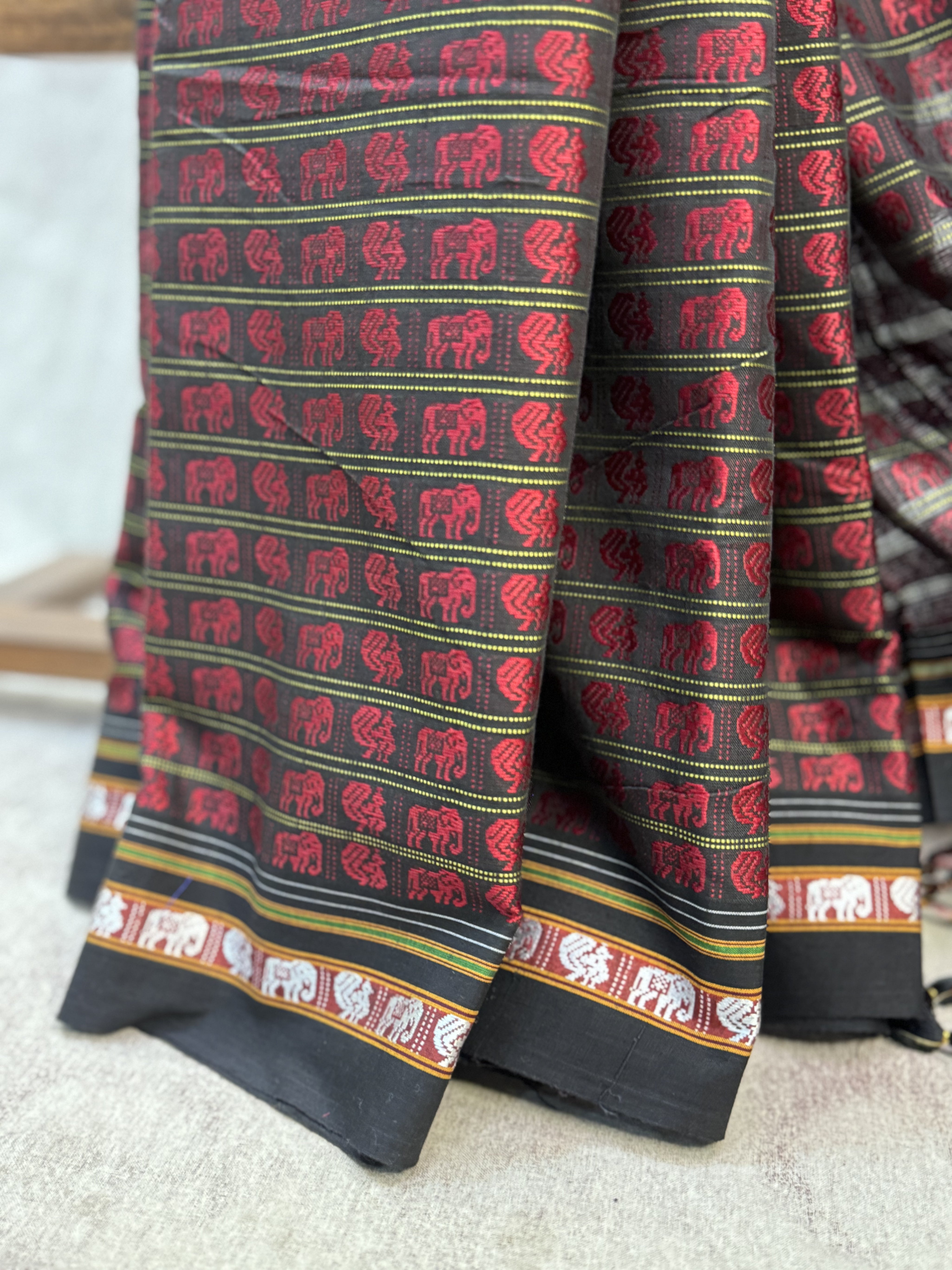 Black-Red Hathi Mor Khun Saree-SRBRHMKS31