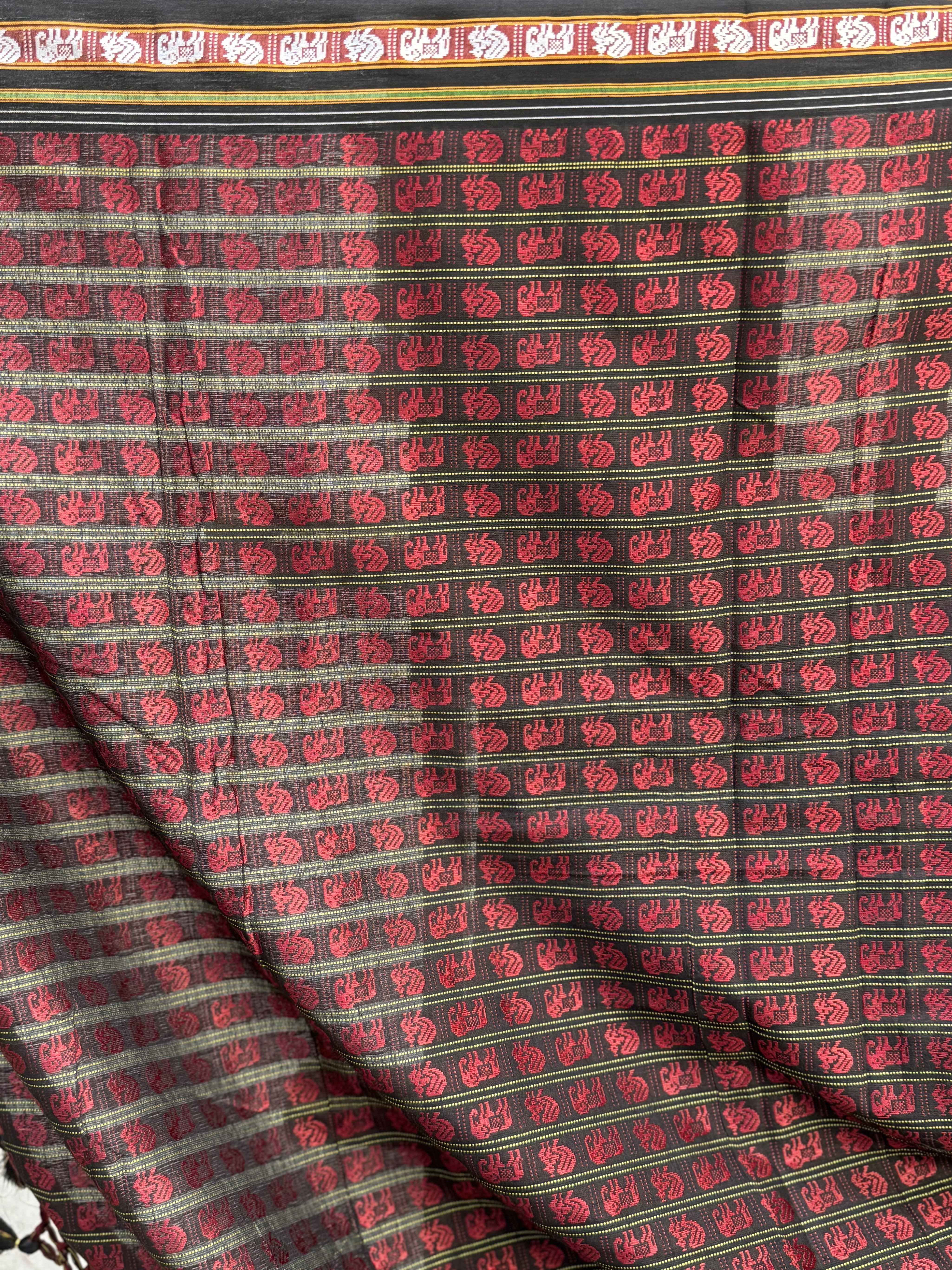 Black-Red Hathi Mor Khun Saree-SRBRHMKS31