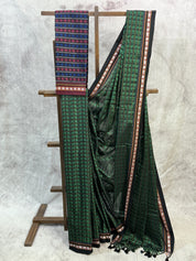 Black-Green Hathi Mor Khun Saree - SRBGHMKS35