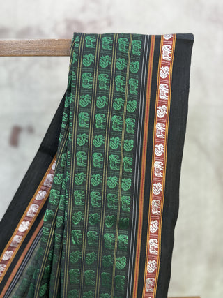 Black-Green Hathi Mor Khun Saree - SRBGHMKS35