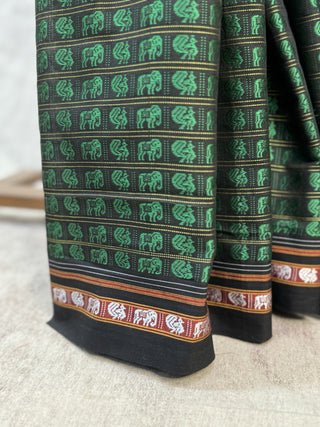 Black-Green Hathi Mor Khun Saree - SRBGHMKS35