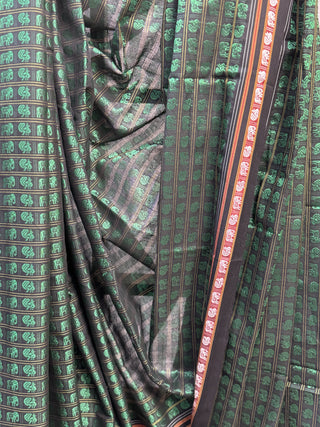 Black-Green Hathi Mor Khun Saree - SRBGHMKS35