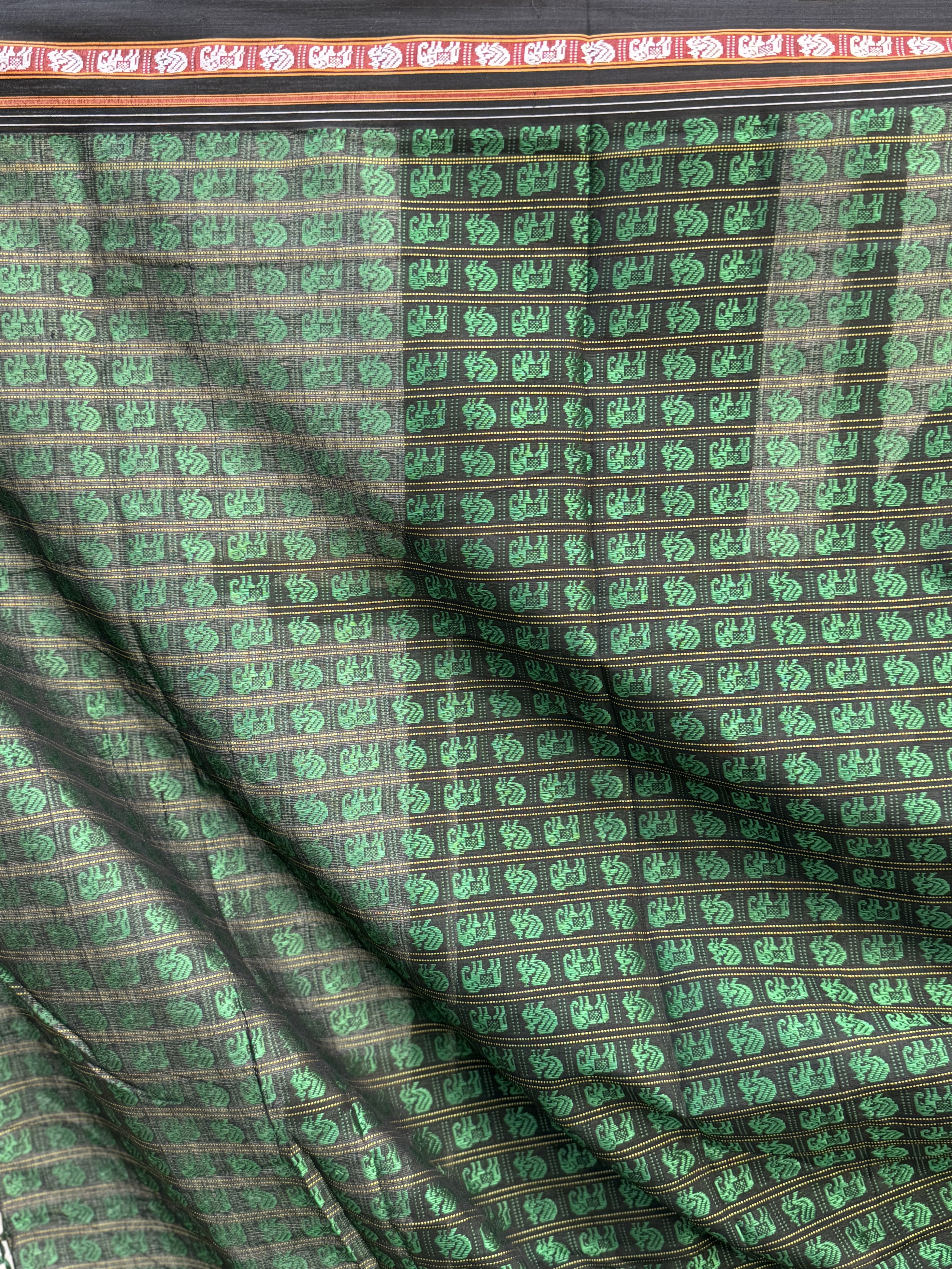 Black-Green Hathi Mor Khun Saree - SRBGHMKS35