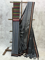 Black-Silver Hathi Mor Khun Saree - SRBSHMKS32