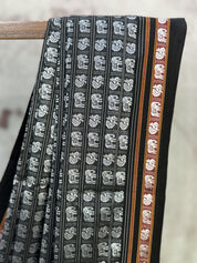 Black-Silver Hathi Mor Khun Saree - SRBSHMKS32