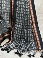 Black-Silver Hathi Mor Khun Saree - SRBSHMKS32