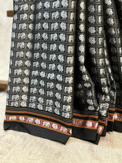 Black-Silver Hathi Mor Khun Saree - SRBSHMKS32