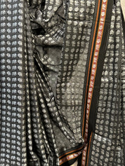 Black-Silver Hathi Mor Khun Saree - SRBSHMKS32