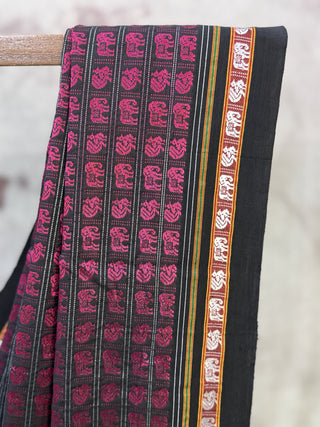 Black-Pink Hathi Mor Khun Saree-SRBPHMKS37