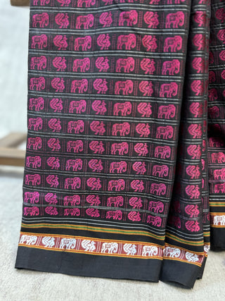 Black-Pink Hathi Mor Khun Saree-SRBPHMKS37