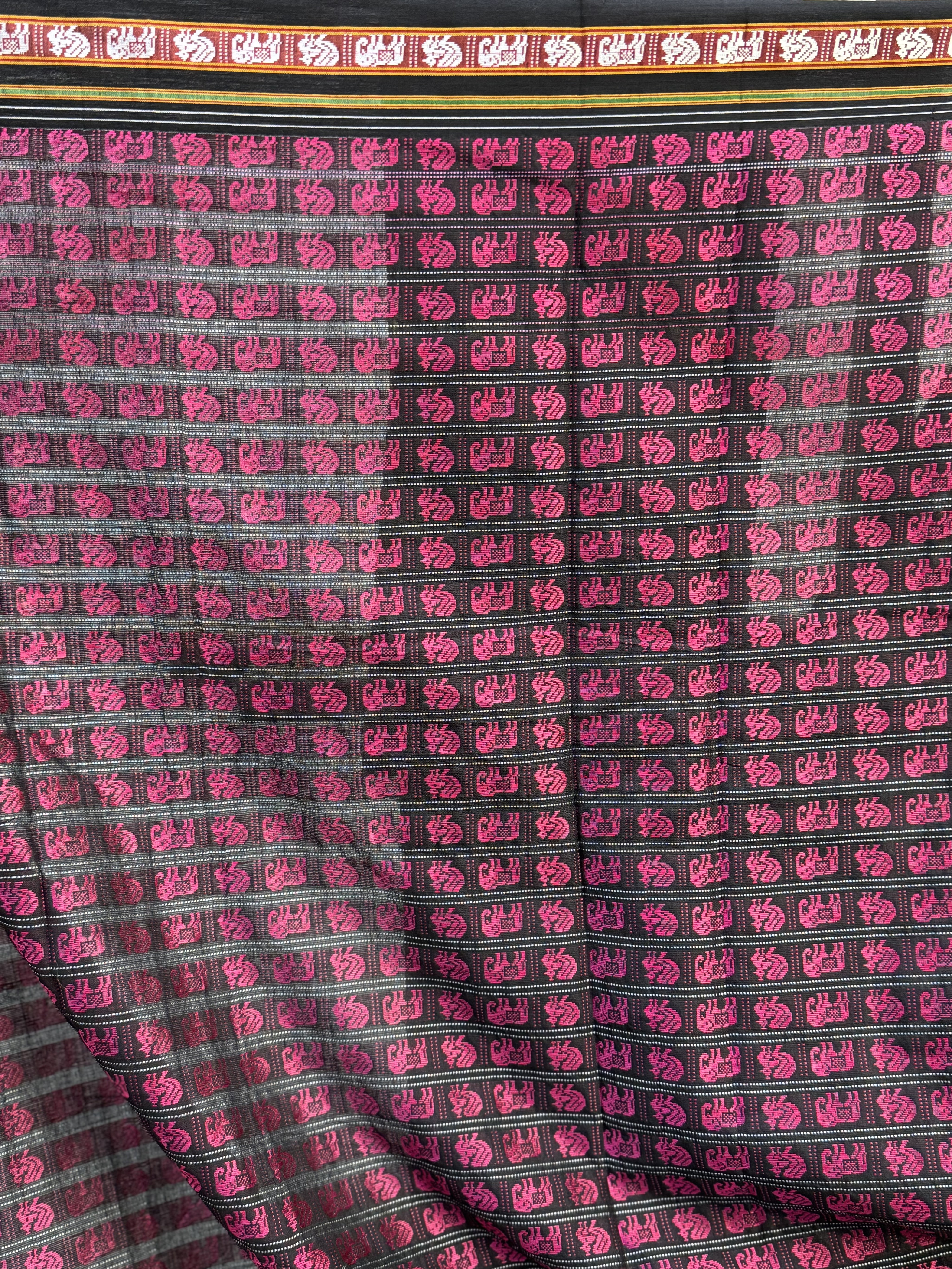 Black-Pink Hathi Mor Khun Saree-SRBPHMKS37