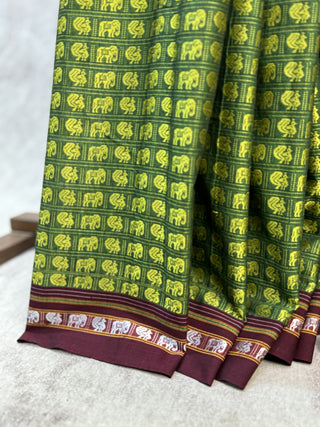 Green-Parrot Green Hathi Mor Khun Saree - SRGPGHMKS33