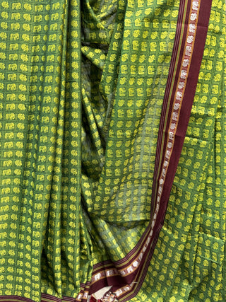 Green-Parrot Green Hathi Mor Khun Saree - SRGPGHMKS33