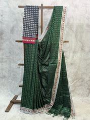 Black-Green Hathi Mor Khun Saree - SRBGHMKS38
