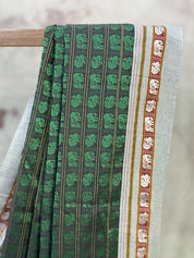 Black-Green Hathi Mor Khun Saree - SRBGHMKS38