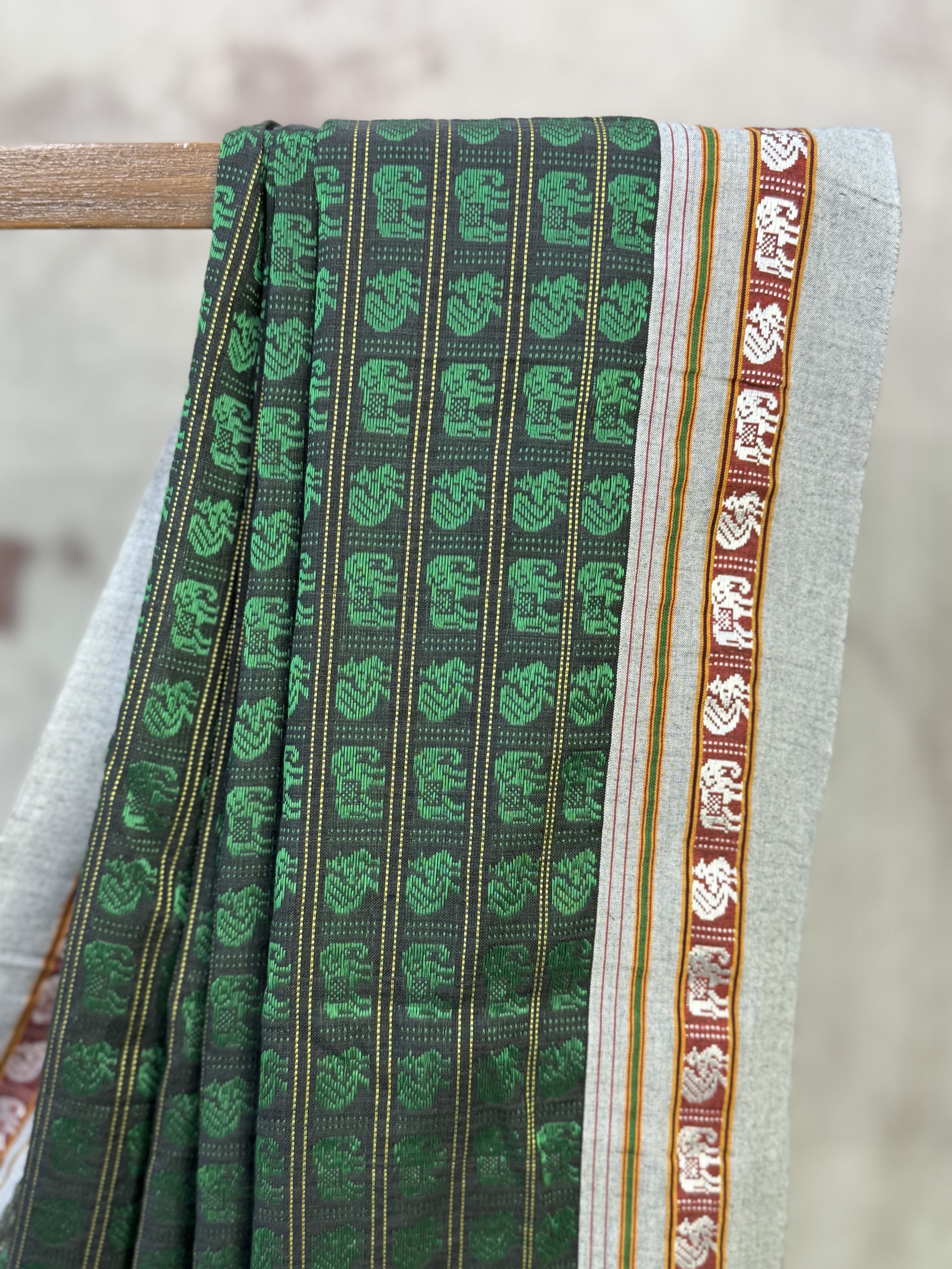Black-Green Hathi Mor Khun Saree - SRBGHMKS38