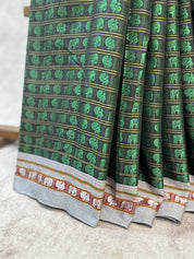 Black-Green Hathi Mor Khun Saree - SRBGHMKS38
