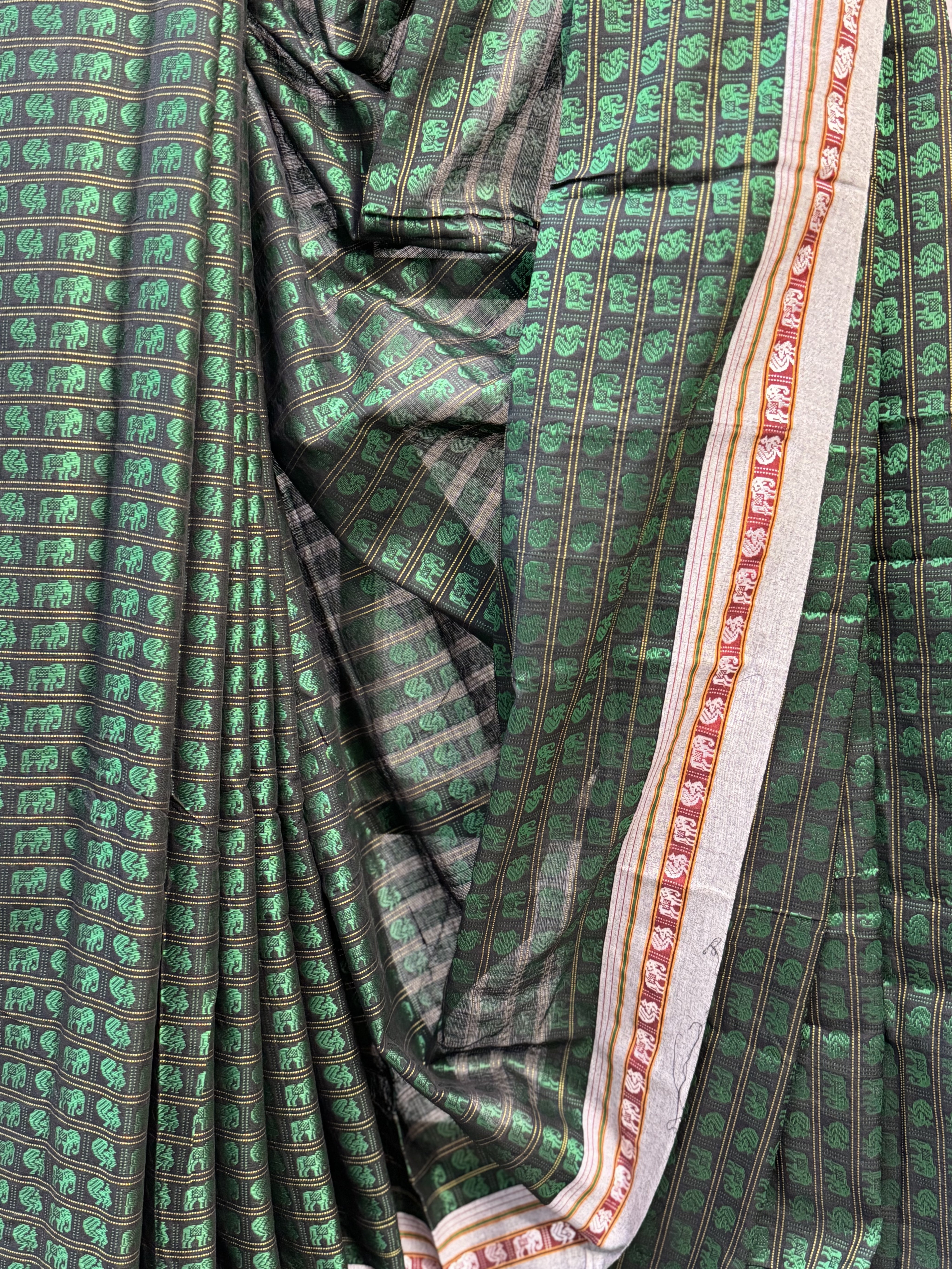 Black-Green Hathi Mor Khun Saree - SRBGHMKS38