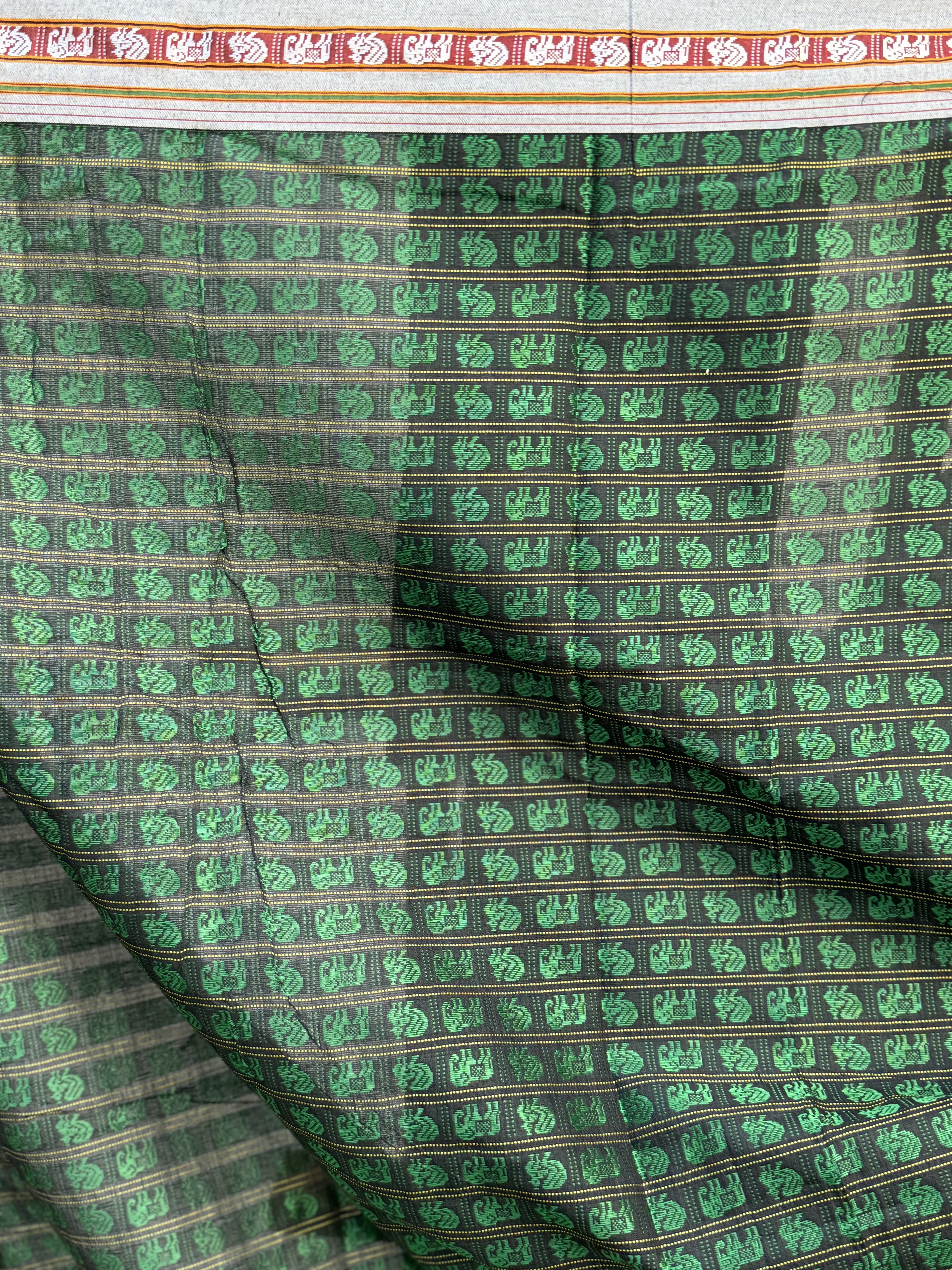 Black-Green Hathi Mor Khun Saree - SRBGHMKS38