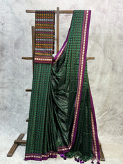 Black-Green Hathi Mor Khun Saree - SRBGHMKS36