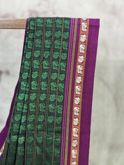 Black-Green Hathi Mor Khun Saree - SRBGHMKS36