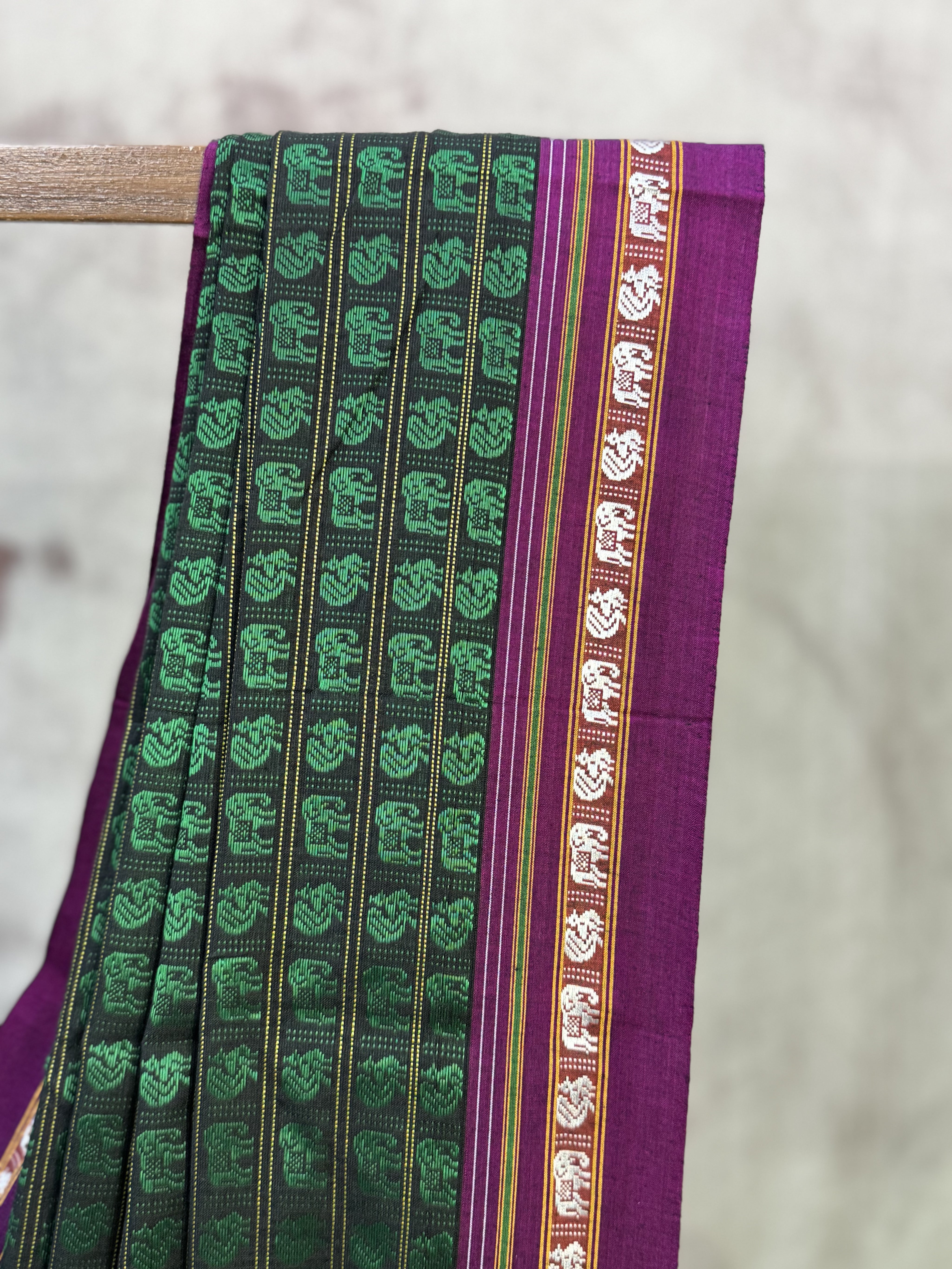 Black-Green Hathi Mor Khun Saree - SRBGHMKS36