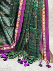 Black-Green Hathi Mor Khun Saree - SRBGHMKS36