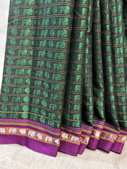 Black-Green Hathi Mor Khun Saree - SRBGHMKS36