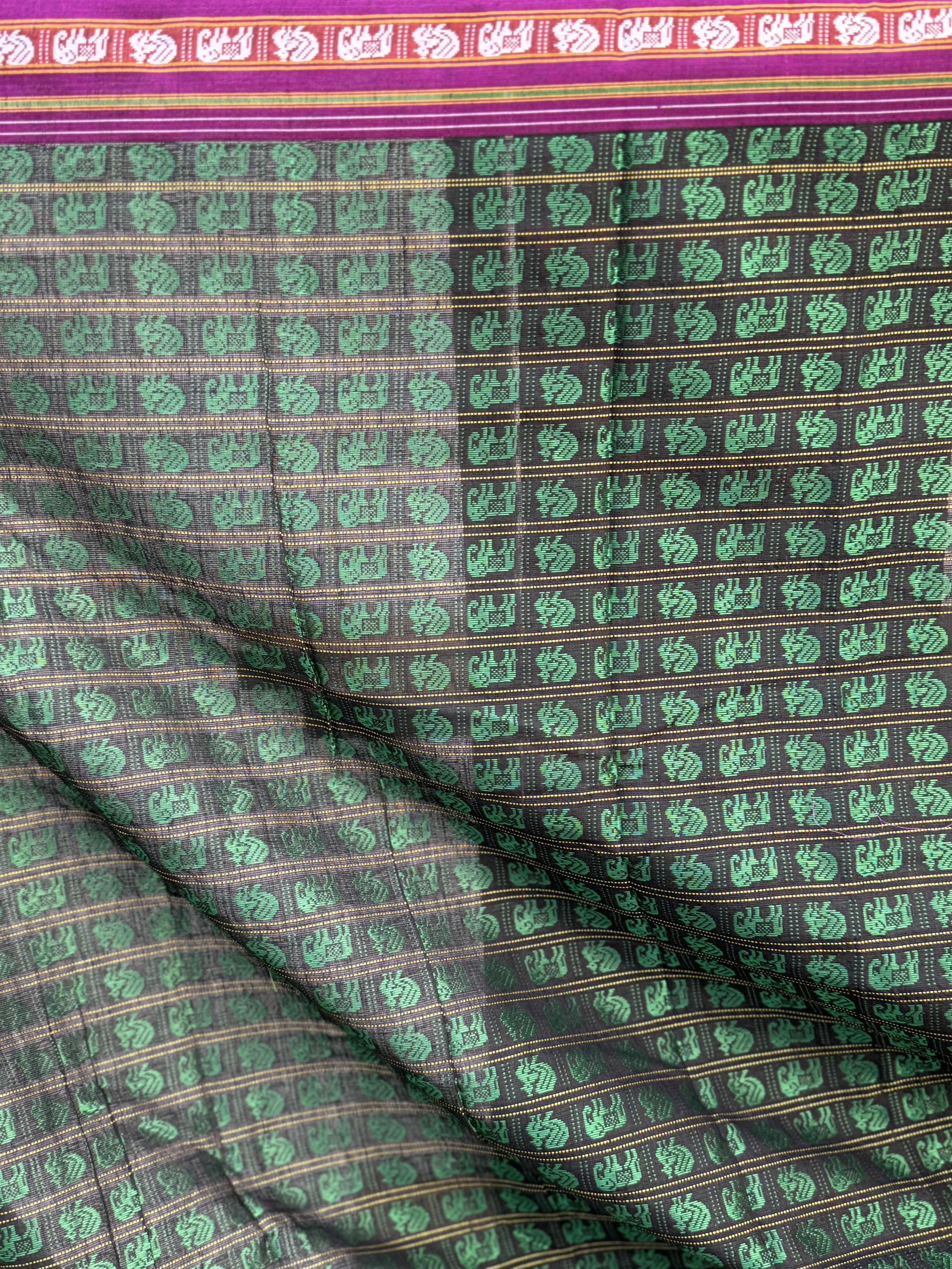 Black-Green Hathi Mor Khun Saree - SRBGHMKS36