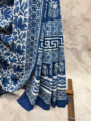 Indigo HBP Cotton Saree - SRICS1482