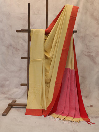 Pastel Yellow Bengal Cotton Saree-SRPYBCS1