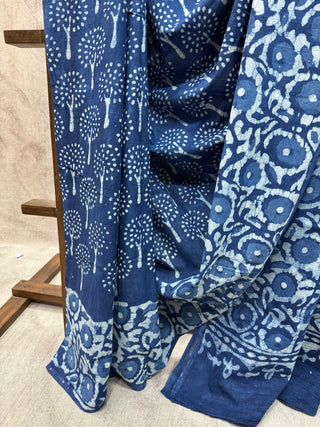 Indigo HBP Cotton Saree - SRIHCS1463