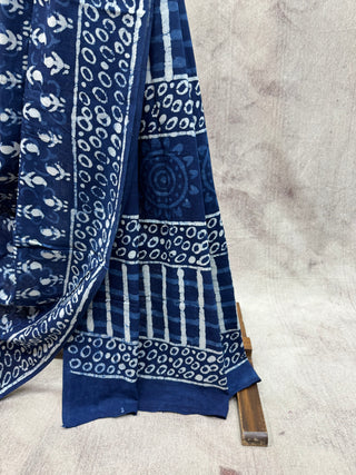 Indigo HBP Cotton Saree - SRIHCS1467