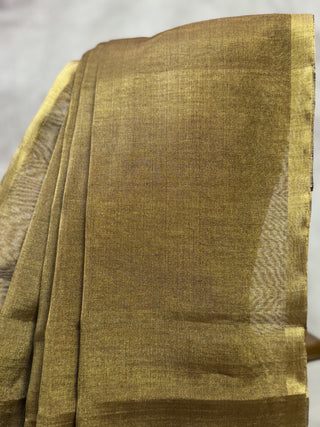 Two Tone Gold Chanderi Tissue Silk Saree-SRTGCTSS35